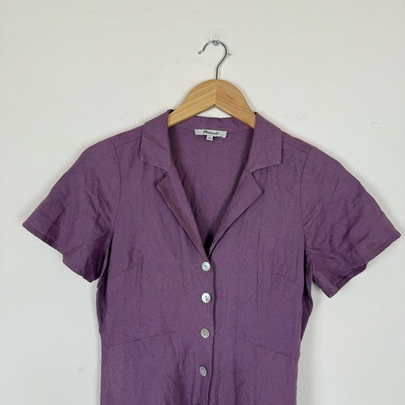Madewell Kacie Mini Shirtdress Linen Blend Pearl Buttons in Antique Purple - Picture 6 of 11